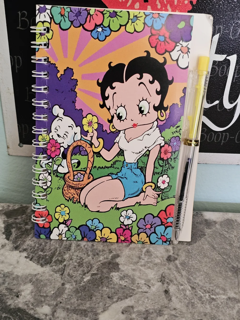 Betty Boop White Spiral Notebook with Yellow Pen